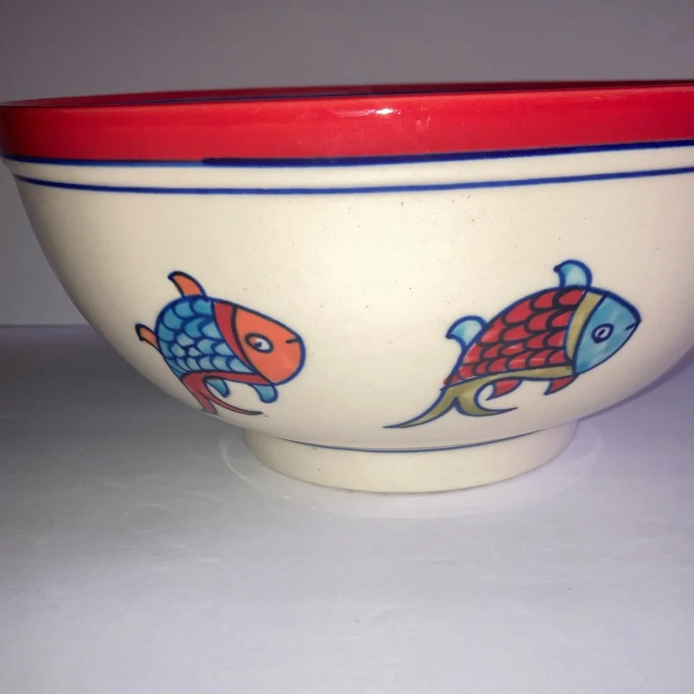 Get ready for the lake! Pier 1 Hand-Painted Koi Fish Medium Serving Bowl  - New!